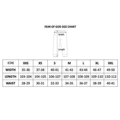 fog essentials sweatpants sizing chart.